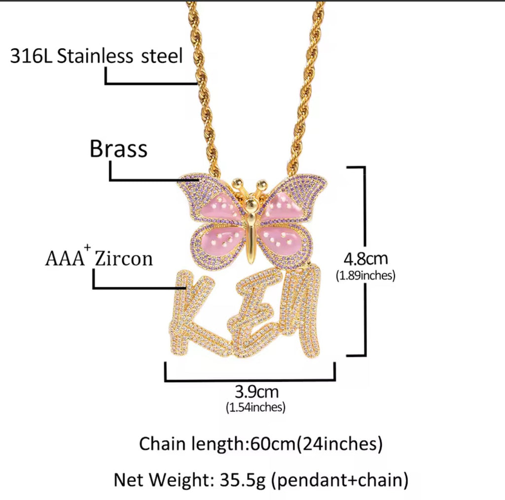 Custom name pendant with butterfly