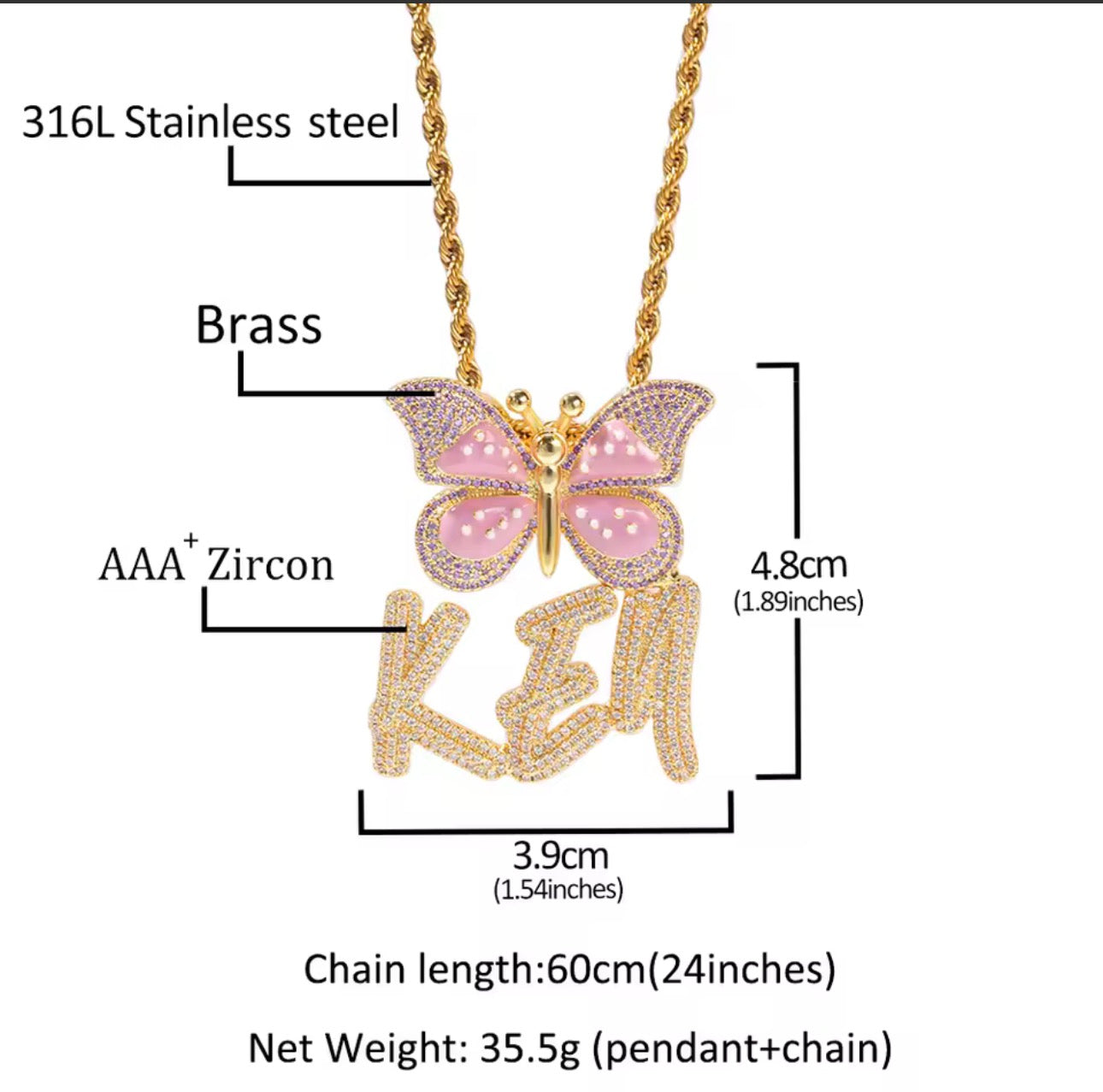 Custom name pendant with butterfly